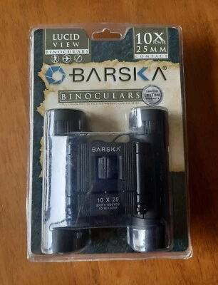 BARSKA Lucid View 10x 25 M M Compact Binoculars 302 ft Black AB10111 New - Image 1 of 4