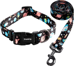 Dog Collar and Leash Set for Daily Outdoor Walking Running Training, Space Desig - Picture 1 of 12