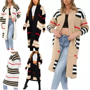 Damen klobige gestrickte übergroße Strickjacke Damen Ballonärmel lange Maxi-Strickjacke - Bild 1 von 9