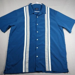 Basic Editions Button-Down Shirt Men's XL Short Sleeve Guayaberas Bowling Blue - Picture 1 of 7