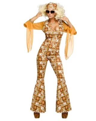 Disco Diva Jumpsuit - 70's - Gold Geo - Costume - Women - 2 Sizes - Image 1 of 3