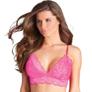 Pink Lace Bralette Soft Lined Cups Scalloped Trim Adjustable Straps 1711 Large - Picture 1 of 5