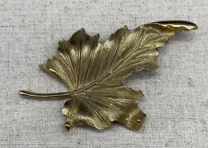 Vintage M JENT Gold Tone Textured Maple Leaf Brooch Pin Fall Foliage - Picture 1 of 8