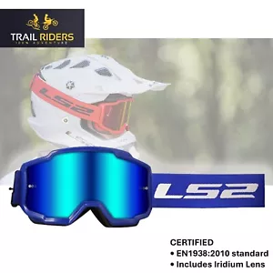 LS2 Charger Motorbike Goggles Enduro Motocross Quad MX Iridium Visor Lens Blue - Bild 1 von 7