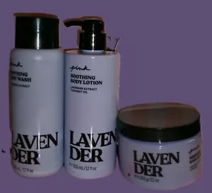 Victoria’s Secret PINK Lavender Soothing Body Scrub, Wash & Lotion FULL SIZE Set - Picture 1 of 1