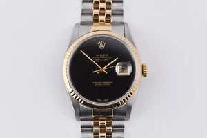 Rolex Datejust 16233 Yellow Gold Bezel Custom Onyx Dial 36mm - Picture 1 of 14