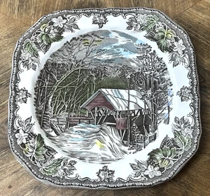 FRIENDLY VILLAGE 2 Square Salad Plates 7 5/8" Johnson Brothers England Bridge - Picture 1 of 4