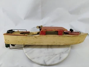 Antique Vintage Rumalu Quality Clockwork Wood Wind Up Motor Boat WORKS 18" Long - Picture 1 of 11