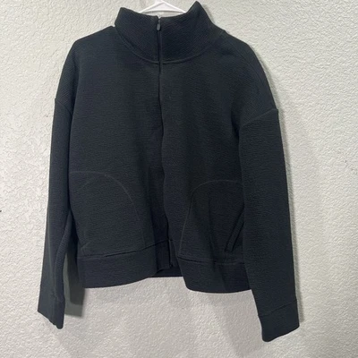 Jaqueta feminina Banana Republic zíper completo L preta treino ativo malha de mergulho com nervuras - Imagem 1 de 4