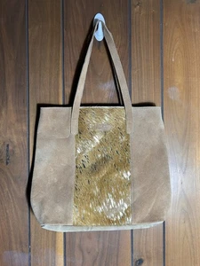 Jane Marie Bessie Large Cow Hair On Suede Leather Gold Foil Tote - Picture 1 of 9