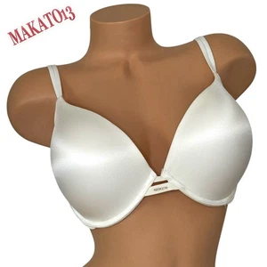 Victoria's Secret 36DDD sehr sexy Push-up Plunge Add 1 Cup BH glatt Satin weiß - Bild 1 von 7