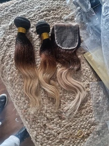 12A CABELLO BRASILEÑO 3 TONOS OMBRE 1b/4/27# CIERRE RECTO 14+14&14 PULGADAS 4X4 250g - Imagen 1 de 5