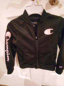 Girl's CHAMPION black Athleticwear Zipper Jacket W Pink Logo & Writing. Size 4. - Picture 1 of 6