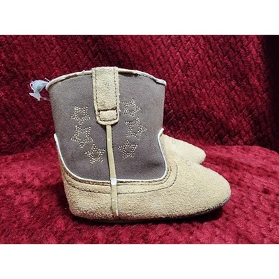 Stepping Stones 婴儿牛仔靴棕色和棕褐色 6-9M 码休闲软鞋 — 第 1/4 张图片