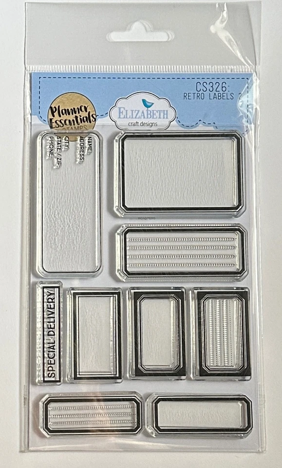 Elizabeth Craft RETRO LABELS 2 Stamp Set, New - Image 1 of 1