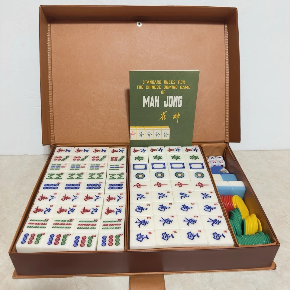 Mahjong Light Blue White 144 Tiles + 4 Blanks Set With Portable Box FAST SHIP - Image 1 of 4