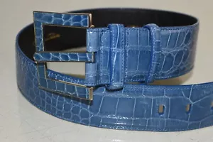 NEW Oscar de la Renta AMERICAN ALLIGATOR SKINS Buckle Waist Belt Blue XS x small - Picture 1 of 5