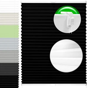 Plissee Pliseerollo mit Klemmträger Ohne Bohren Crush Stoff Fensterrollo Schwarz - Bild 1 von 11