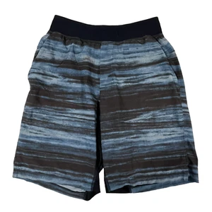Lululemon Athletic THE Shorts Surge Black Blue Stripe Lined Mens M 8'' Inseam - Picture 1 of 6