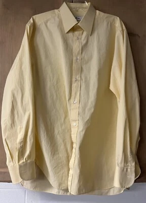 Brioni para Neiman Marcus sob medida na Itália LS botão para cima GG amarelo/branco - Imagem 1 de 4