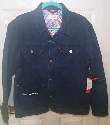 Jaqueta jeans OLIVER LOGAN BUDWEISER engenheiro caminhoneiro azul denim masculina média - Imagem 1 de 4