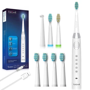 Fairywill Elektrische Schallzahnbürste 5 Modi 7X Ersatzbürsten Weiß Smart Timer