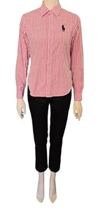 Camisa deportiva Ralph Lauren blusa manga larga blanco rosa rayas talla 6 = 38 - Imagen 1 de 7