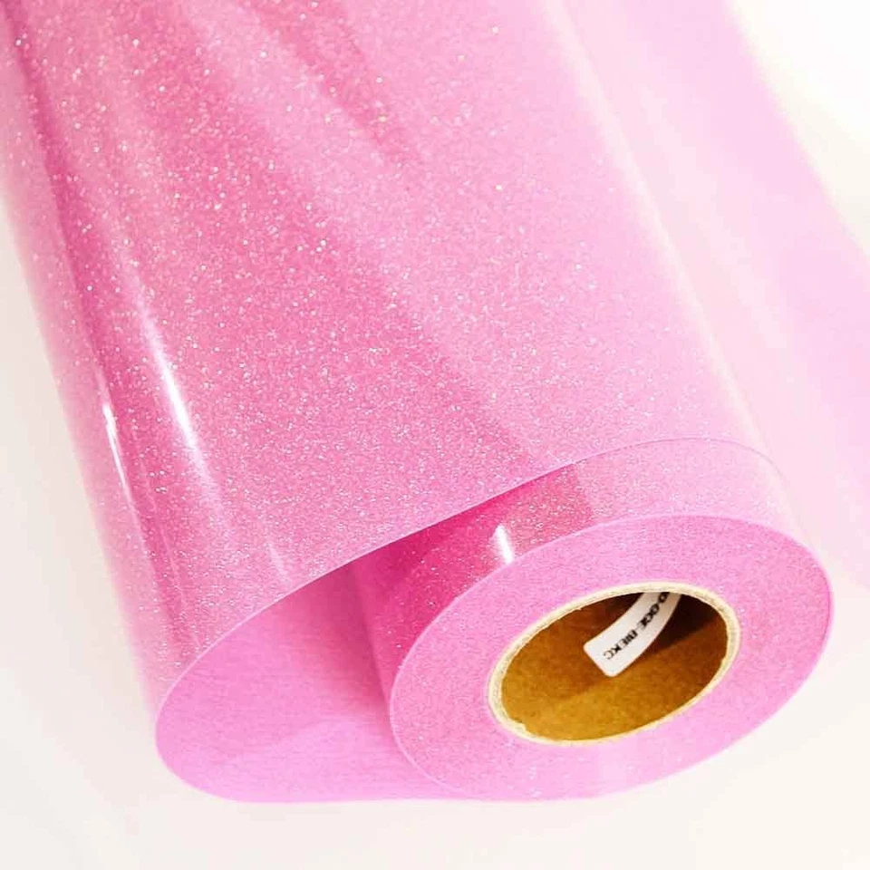 Pink Glitter Iron On Heat Transfer Vinyl Film DIY, Sheet For Cricut On T-Shirt - Image 1 of 4