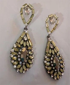 2-3/4" Bling Earrings New Year's Eve Drag Double Teardrop Rhinestones Elegant - Picture 1 of 4