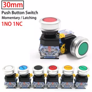 LA38 30mm Round Push Button Switch Momentary Latching 1NO 1NC ON/OFF 6 Colors - Picture 1 of 10