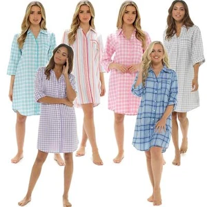 Ladies/Womens Button Through Front Check Nightshirt/Nightie/Nightdress Size 8-22 - Picture 1 of 7
