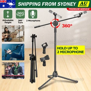 Foldable Microphone Stand Adjustable Mic Holder Tripod Two Clip Boom Fast Post - Picture 1 of 10