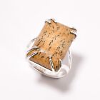 Picture Jasper Jewelry Silver Plated Gift For Briedsmaid Statement Ring Size 8.5