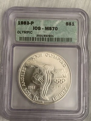 1983 P $1 Los Angeles Olympiad Commemorative Silver Dollar ICG MS70 - Image 1 of 4