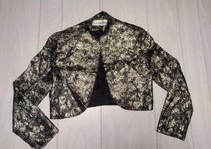 Vintage 80s Francine Browner Gold Black Blazer Jacket Cropped Size small - Picture 1 of 8