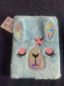 Girls Activity Journal Fuzzy Plush Blue Llama Cover Notebook 6"x8" 80 pages - Picture 1 of 3