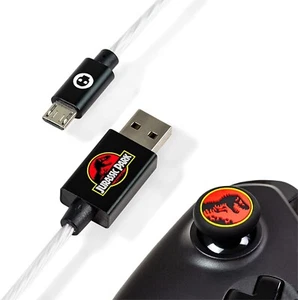 Official Jurassic Park 1.5m Red LED Micro USB Cable & Thumb Grips PS4, XBOX ONE - Picture 1 of 2