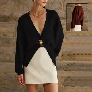 New V-neck Button Cardigan Fashion Knitted Sweater Top For Women Clothing - Picture 1 of 10