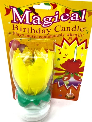 Vela mágica de cumpleaños flor de loto música vela amarilla - nueva en paquete - jugar Foto 1 de 3