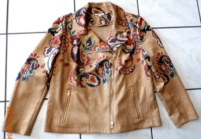 Chaqueta de Moto Chico's Artesanal Paisley Floral Imitación Gamuza Talla 2 LG Marrón H532 NUEVA SIN ETIQUETAS Foto 1 de 4