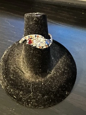 Fragrant Jewels Ring Sz. 6 New Red, White And Blue  Stones  #073104 - Image 1 of 3