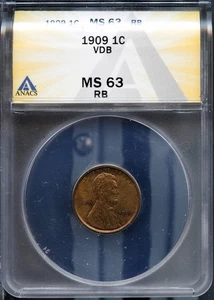 Key Date 1909 1c VDB Lincoln Head Cent MS 63 RB ANACS # 7786670 + Bonus - Picture 1 of 2