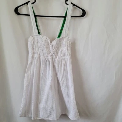 Volcom Tank Cami white Fair Lady Top Cotton ruched Med. surfer skater y2k grunge - Image 1 of 4