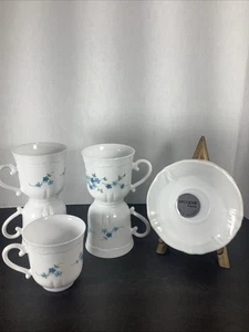 New~ Arc Arcopal France Veronica Blue Floral Pattern 5 Cups & 4 Sauces - Picture 1 of 17