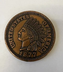 Vintage Oversized 3" 1877 Neuheit Indian Head Penny Large Cent Coin One Cent - Bild 1 von 1