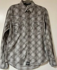 Wrangler Dress Shirt Rock 47 Pearl Snap Plaid Gray SMALL Long Sleeve - Picture 1 of 18
