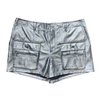 By Anthropologie Metallic Faux-Leather Shorts Size 12 Utility Space Edgy NWT - Image 1 of 4