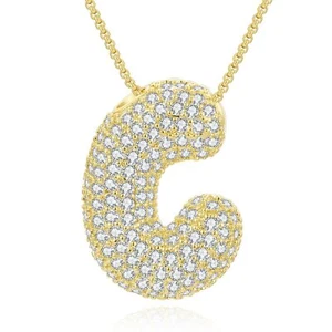 Bubble Letter Necklace, 14K Gold Plated Balloon Initial Pendant Box Chain Neckla - Picture 1 of 7