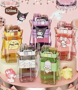Korean Sanrio Character Double Cap Long Straw bottle 520ml KUROMI MY MELODY - Picture 1 of 12