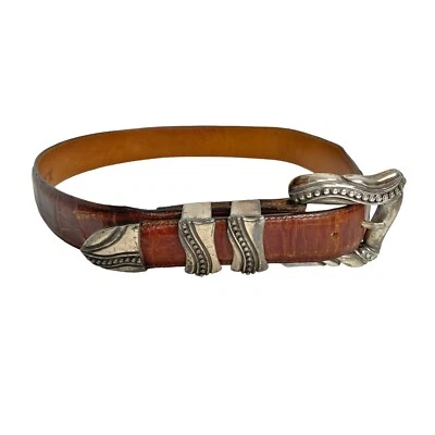 Cinturón de cuero vintage años 90 Western Onyx para hombre hebilla plateada talla 28 Foto 1 de 4